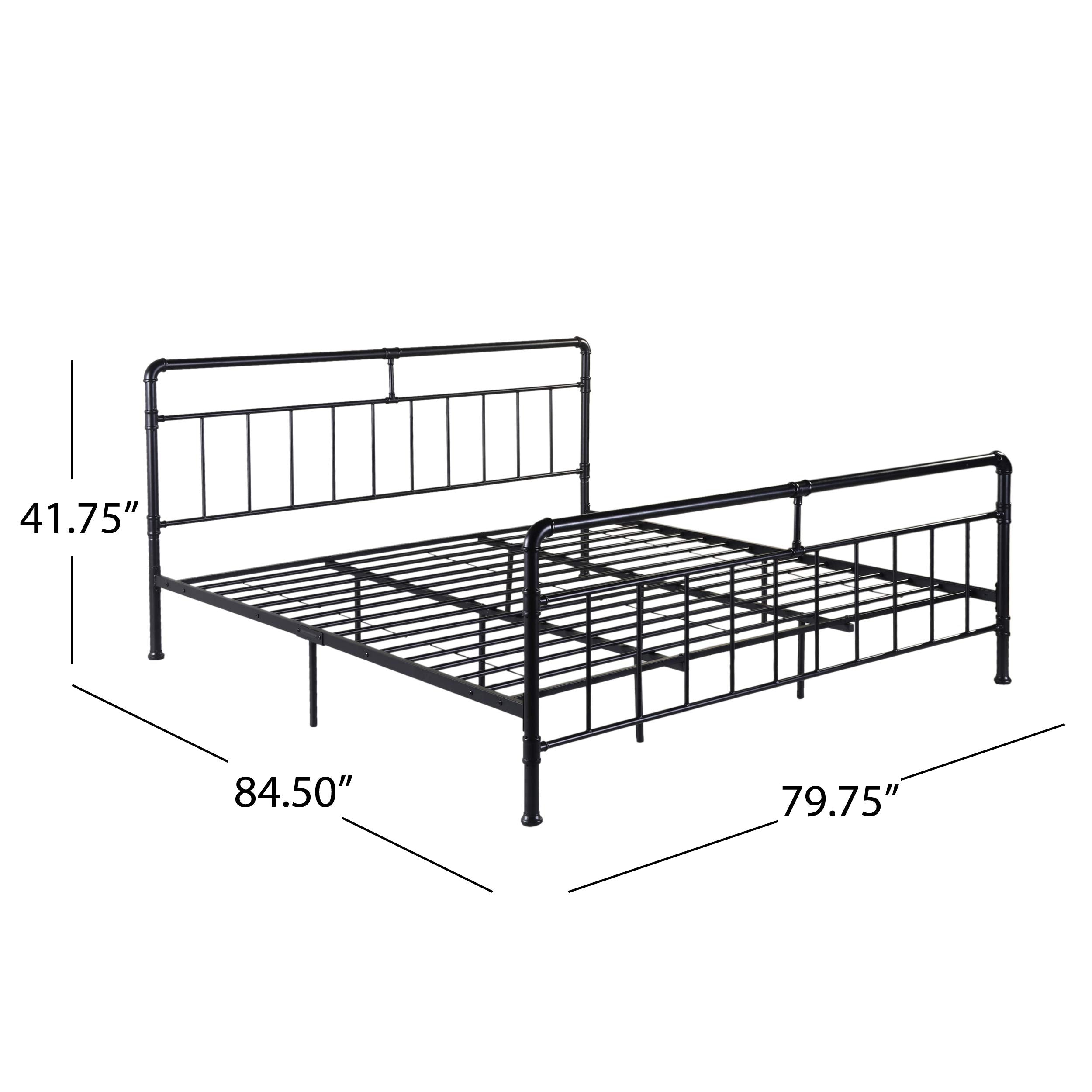 Knight Home Sally King-Size Iron Bed Frame, Minimal, Industrial, Flat Black