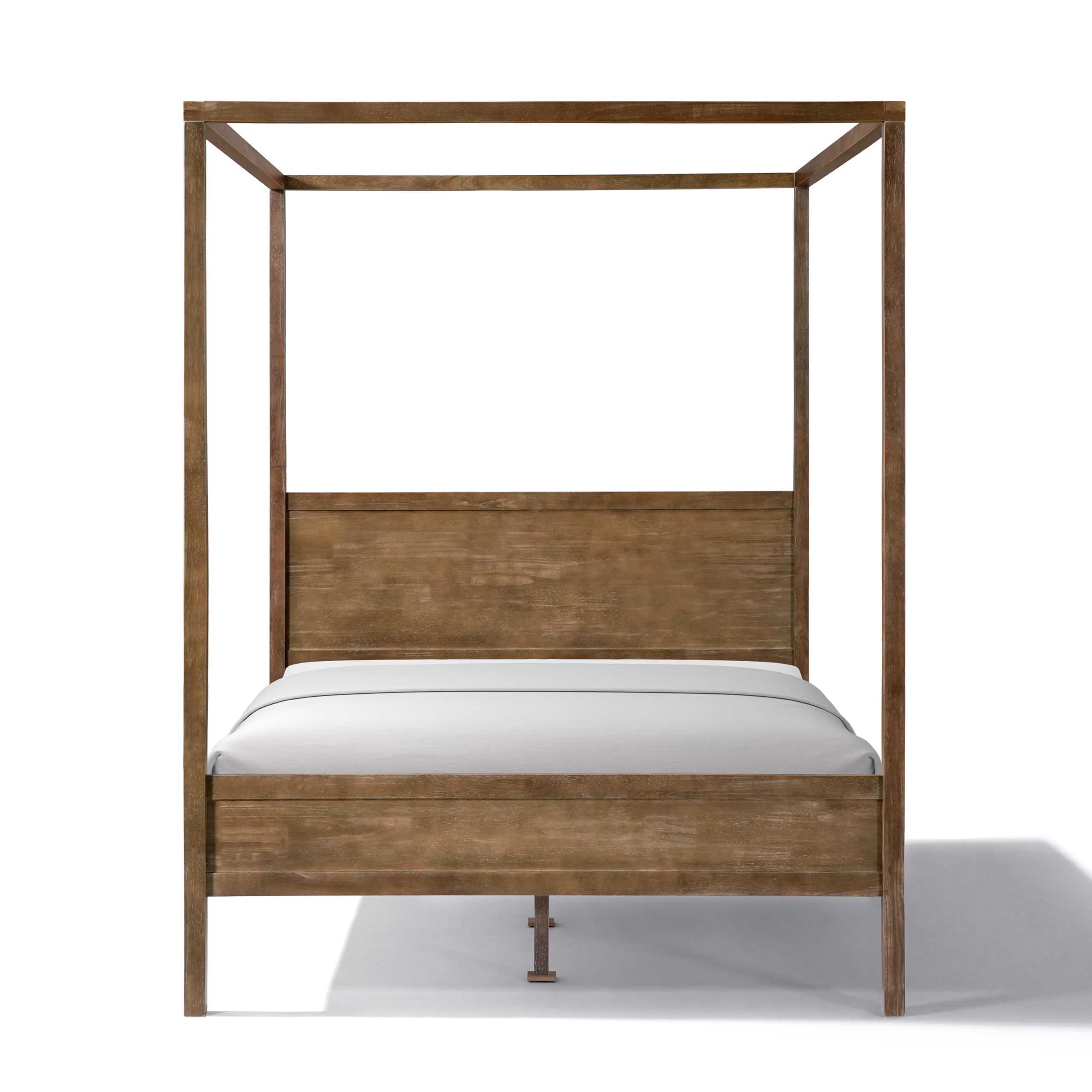 Queen Size Canopy Bed Frame with Headboard, Solid Wood Platform Bed