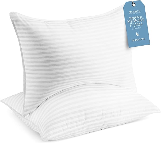 Queen/Standard Size Memory Foam (Adjustable Fill) Bed Pillows Set of 2 - Cooling