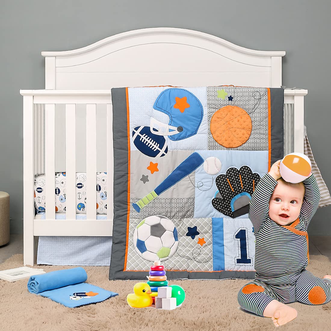 Sport Baby Crib Bedding Sets - No.1 Champ Ball Theme Boys Nursery Set