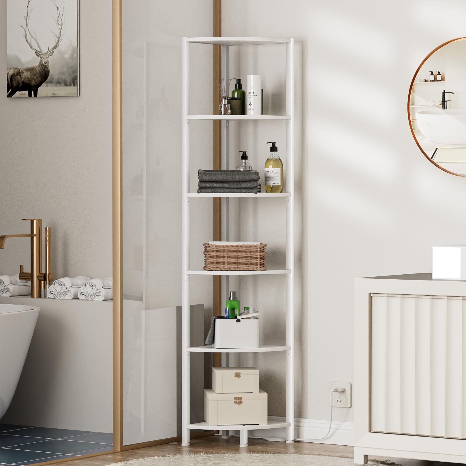 6 Tier Corner Shelf with LED Light, 67.5” Tall Standing Shelf Organizer