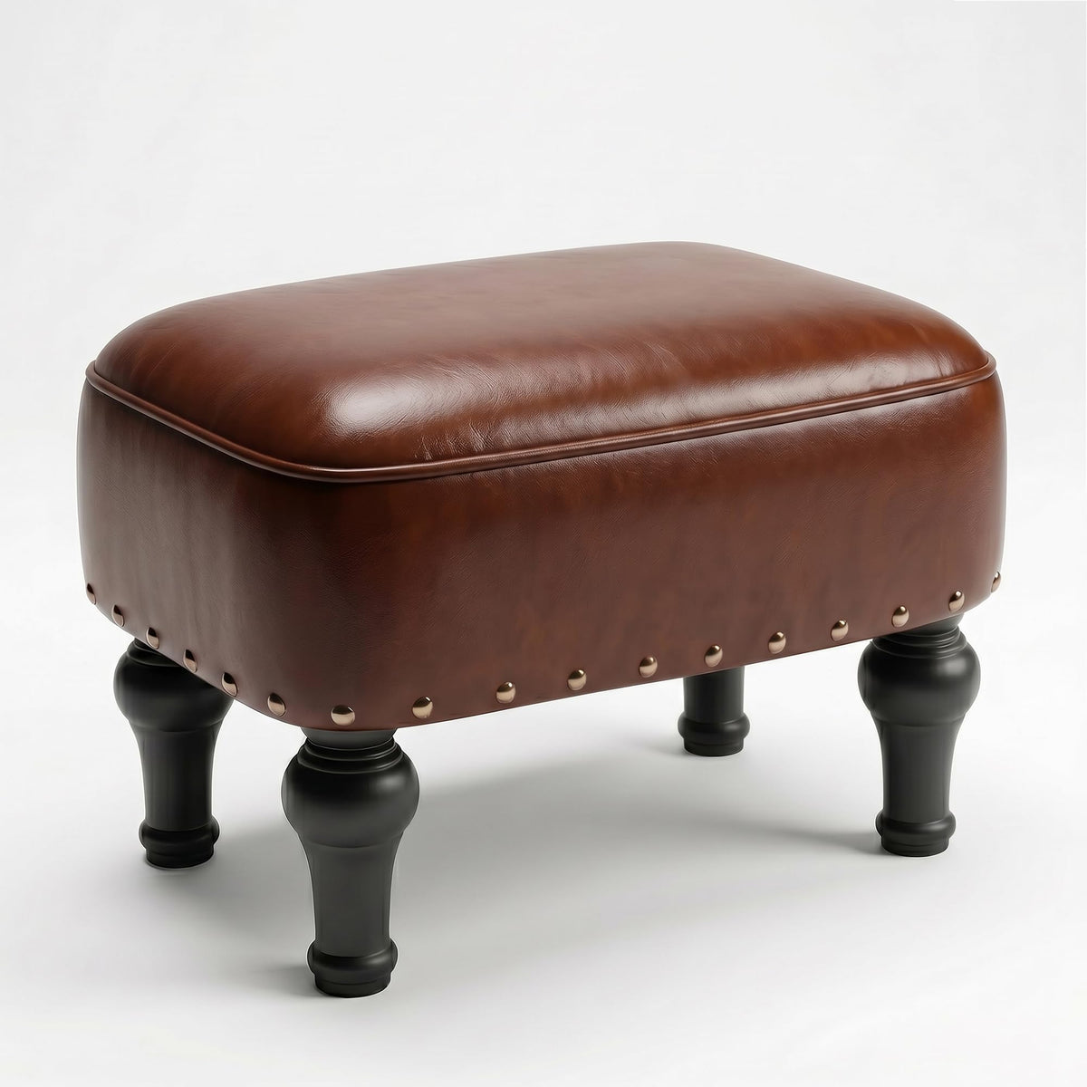 Faux Leather Tufted Ottoman with Hidden Storage & Wood Legs