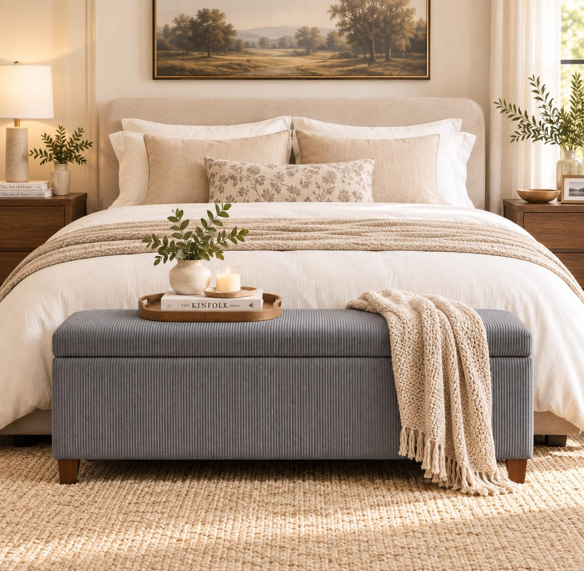Storage Ottoman with Hinged Lid & Hidden Storage