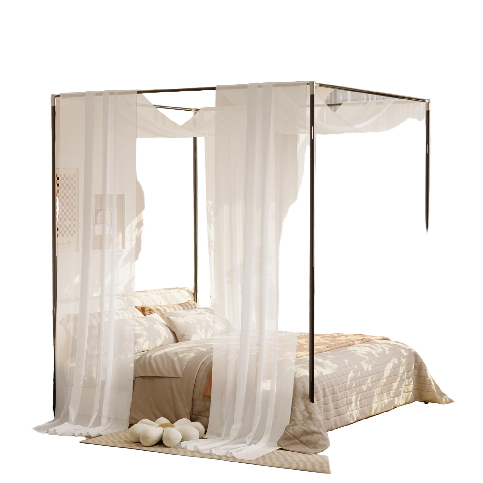 White Canopy Bed Curtains Princess Bed Canopy Scarf for Full/Queen Metal Bed Frame