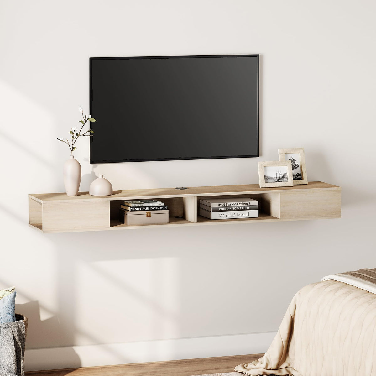 Floating TV Stand with LED Lights – 70 Inch Wall Mounted Media Console