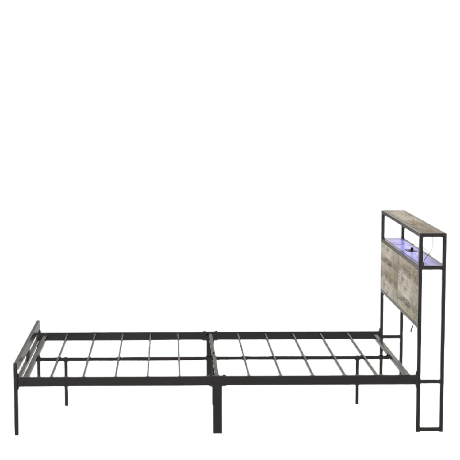 Queen Bed Frame with Storage Headboard Metal Platform Bed with LED Lights