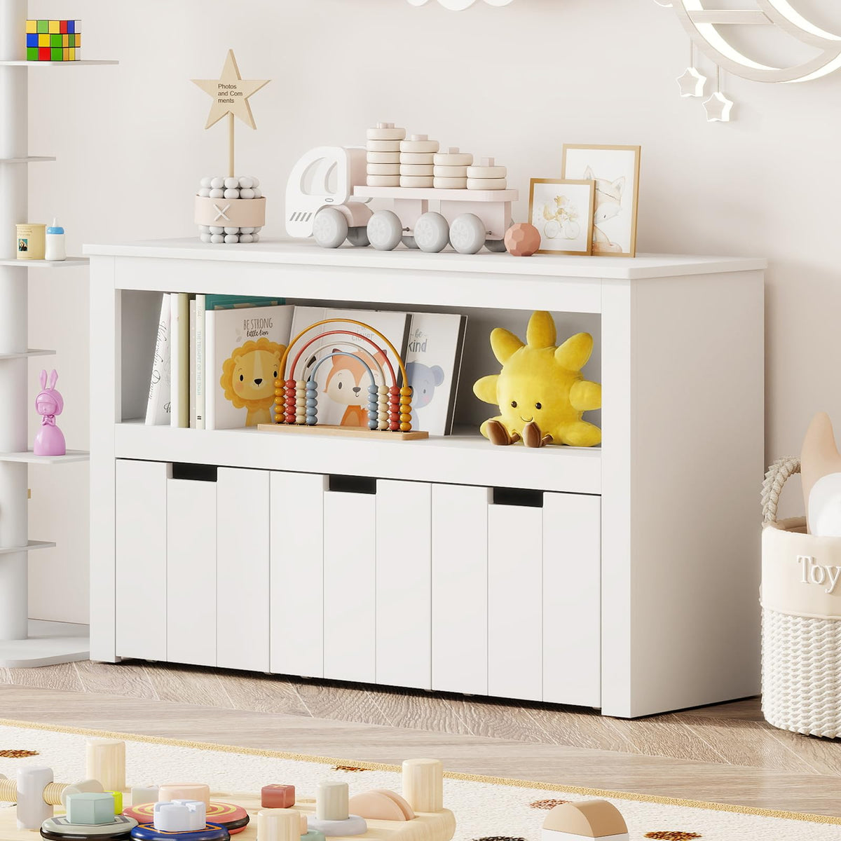 Kids Toy Storage Organizer with Blackboard Top & 3 Bins