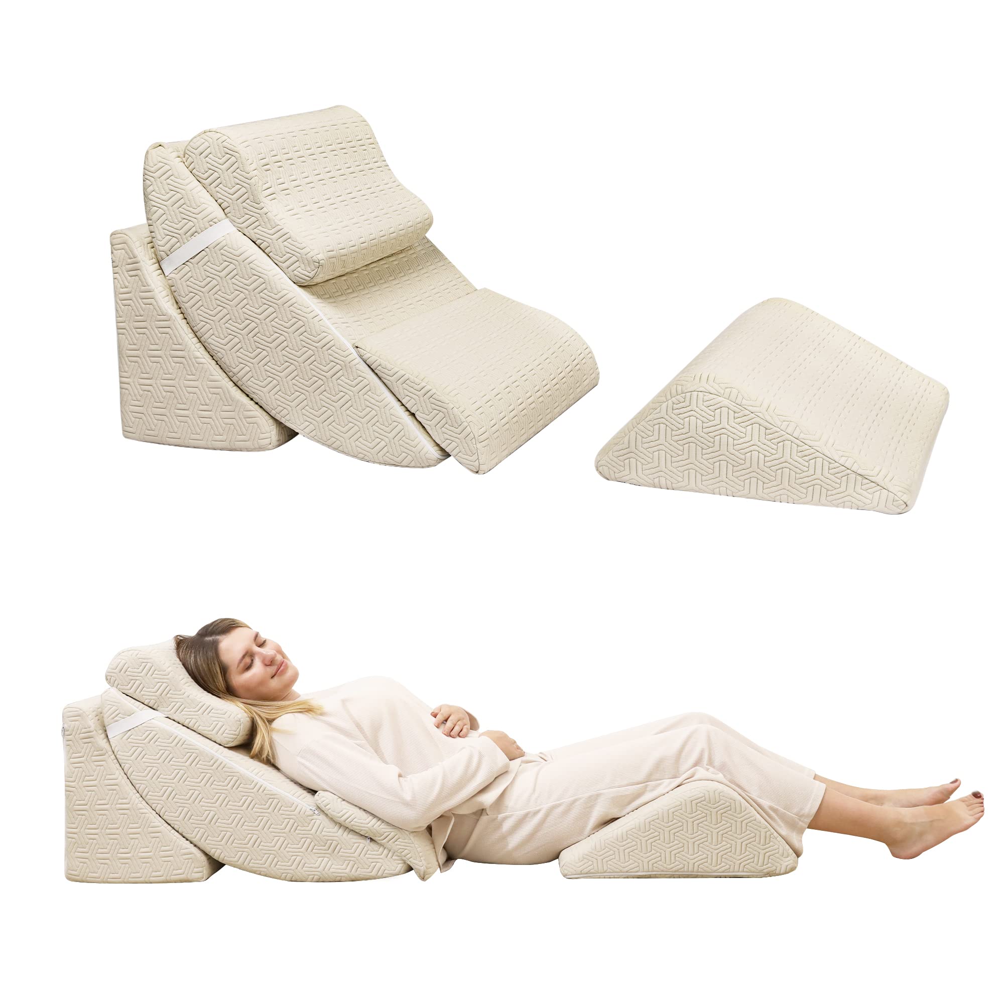 Betterhood 5pcs Orthopedic Bed Wedge Pillow Set, Adjustable Memory Foam