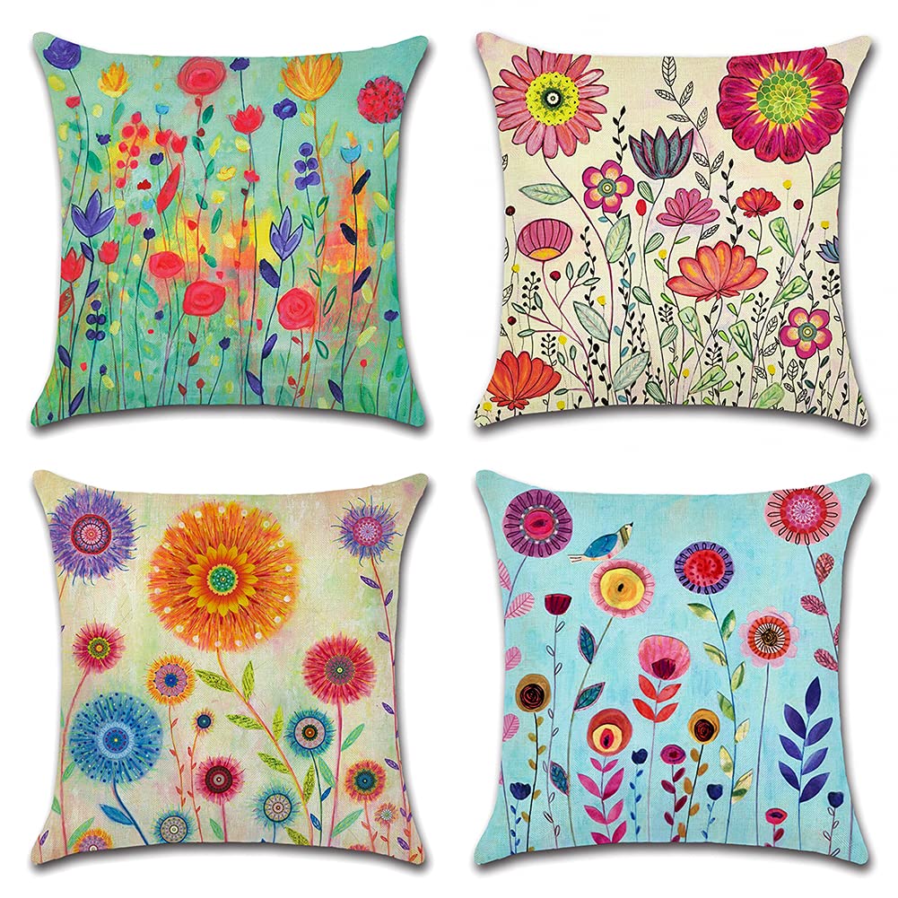 Floral Waterproof Throw Pillow Covers 18x18 – Set of 4