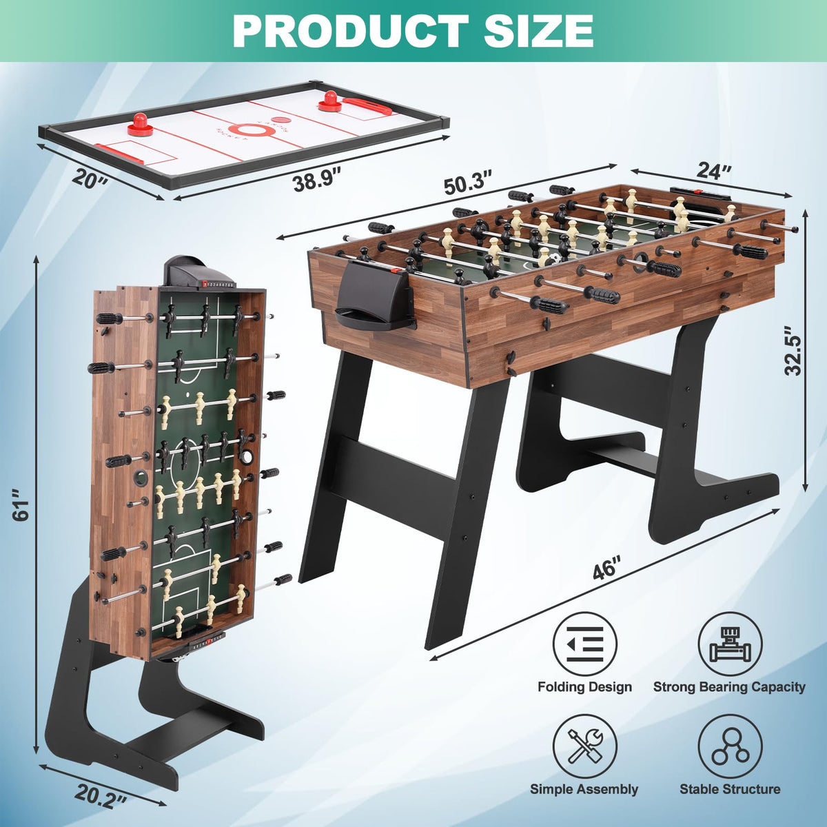 4-in-1 Foldable Multi-Game Table – Foosball, Billiards, Hockey & Table Tennis