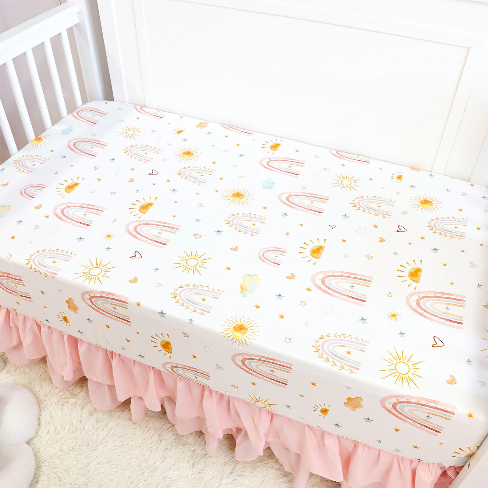 4-Piece Crib Bedding Set for Girls, Includes Comforter, Fitted Crib Sheet