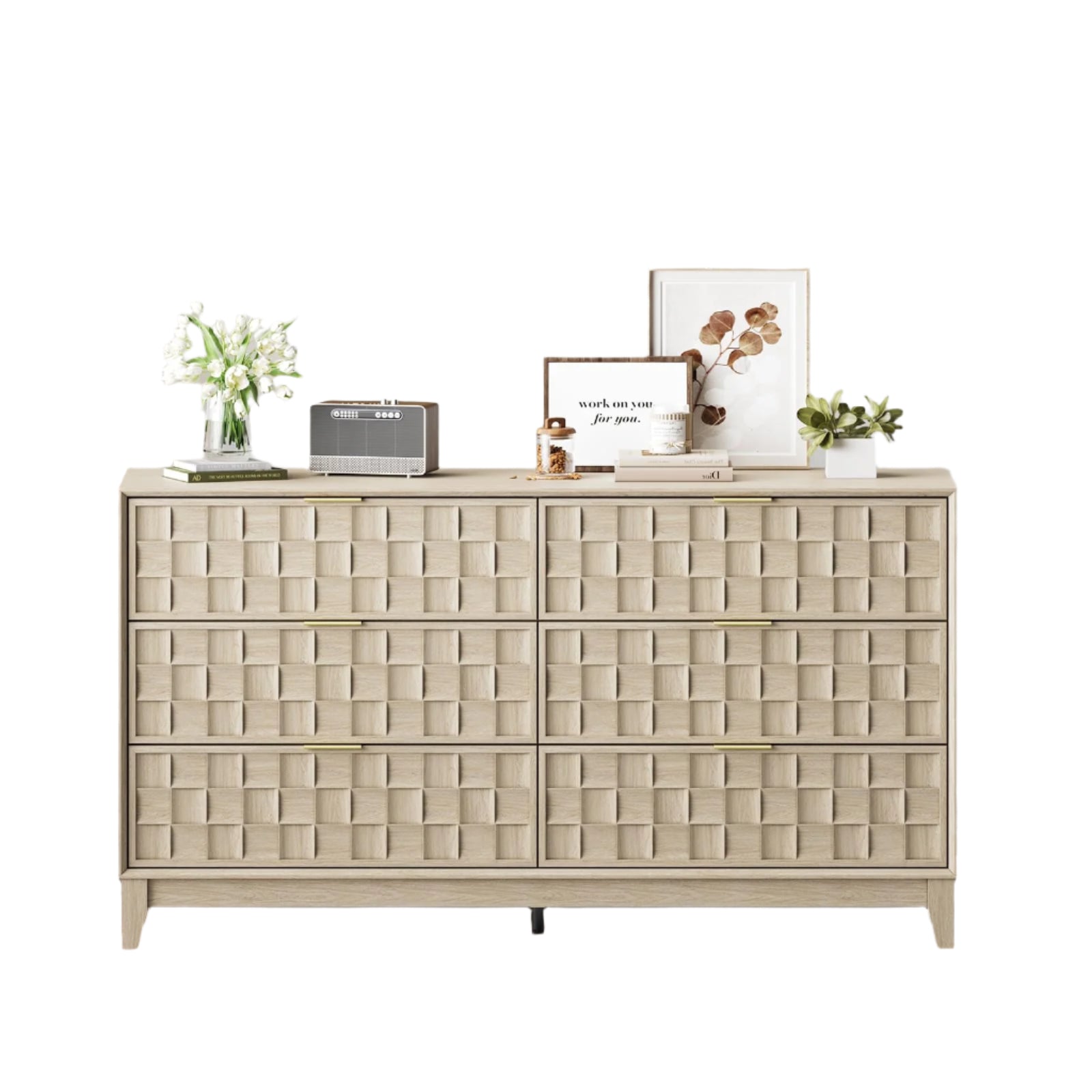 Fluted Storage Cabinet with 6 Drawers, Buffet Sideboard Cabinet
