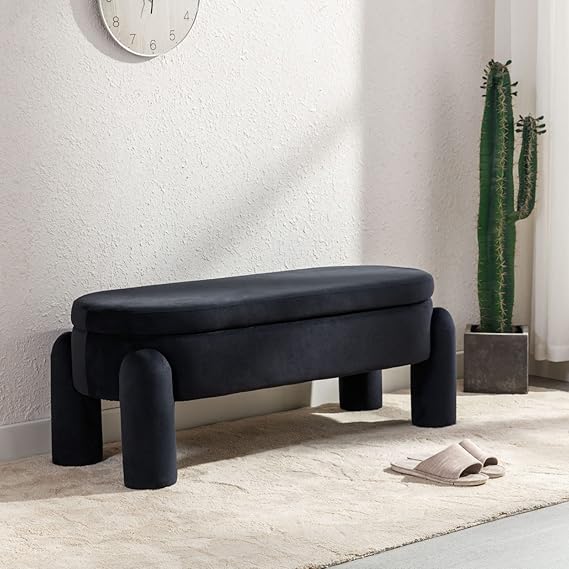 Modern Storage Bench, 44.75 Inches Upholstered Velvet Storage