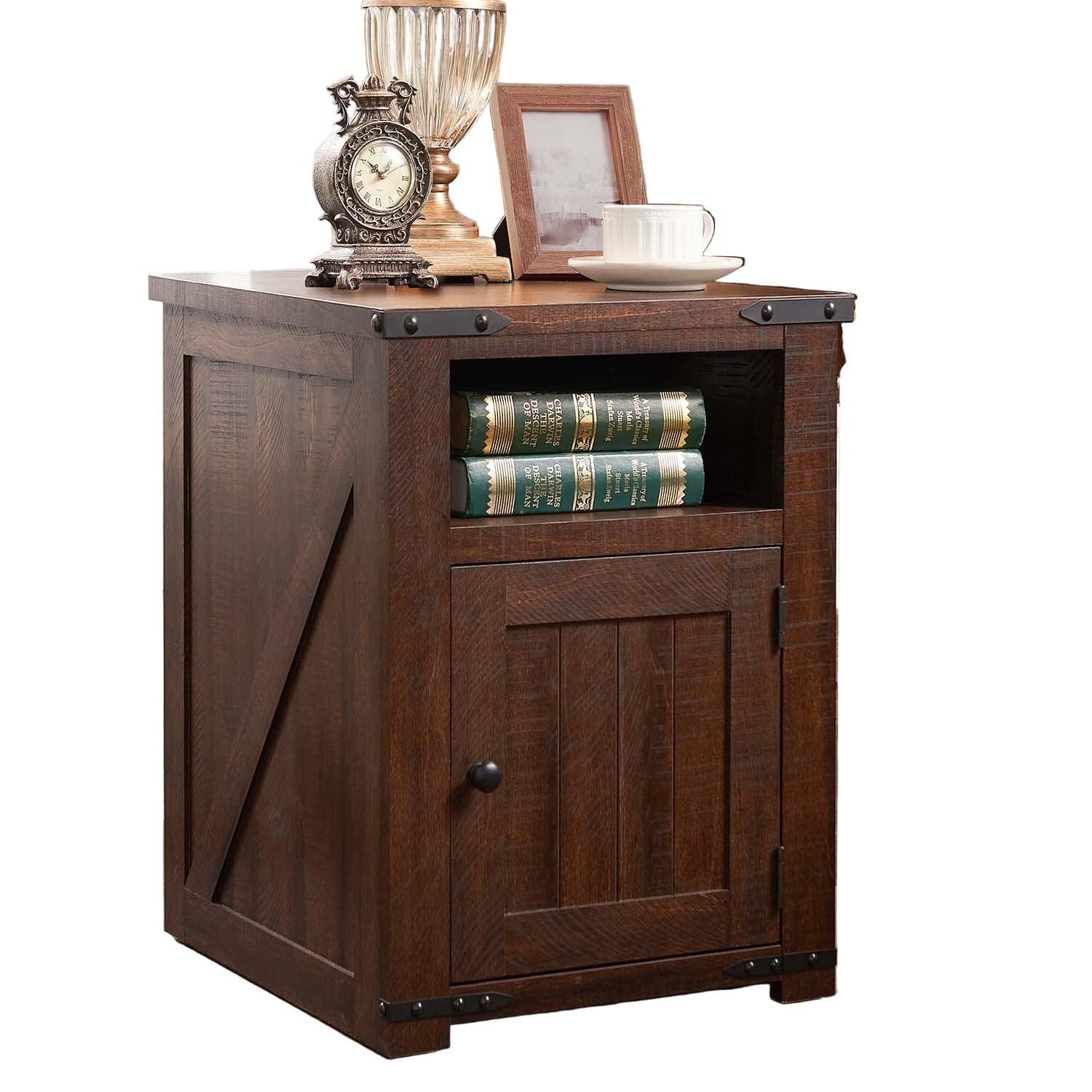 Nightstand with Charging Station, 20" Farmhouse End Table