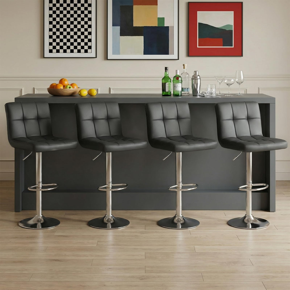 Bar Stools Set of 4, Counter Height, PU Leather, Metal Base