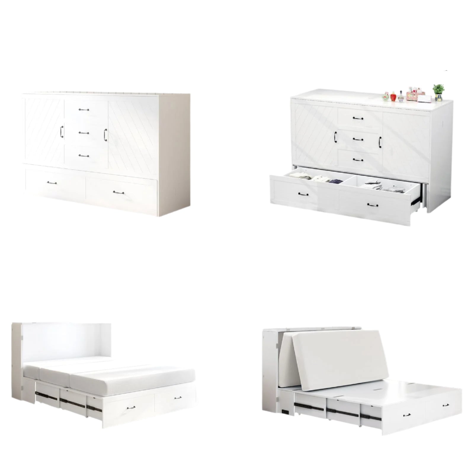 Queen Murphy Bed with Foldable Mattress in a Cabinet, Space-Efficient Cubic