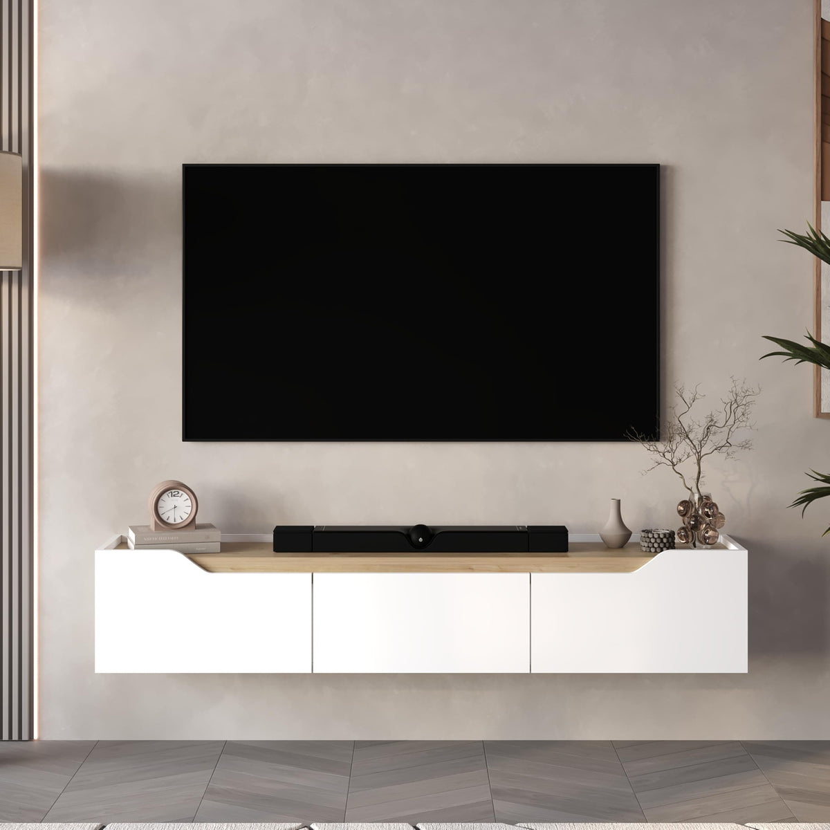 66" Floating TV Stand with Cable Management & Storage