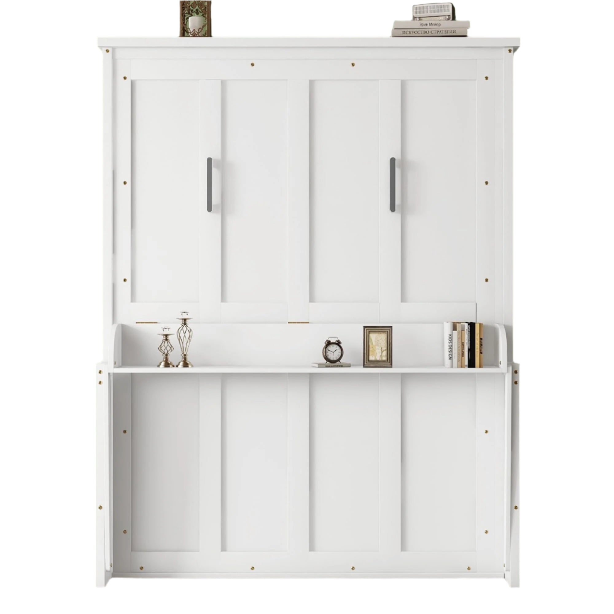 Queen Size Wall Murphy Bed with Gas Struts and Desk Design
