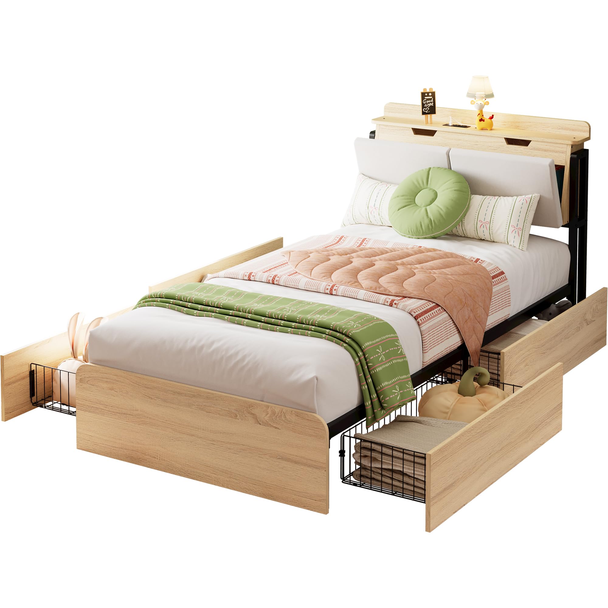 Twin Bed Frames with Hidden Storage Headboard