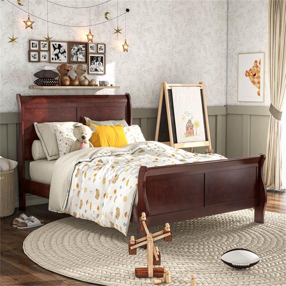 Transitional Solid Wood Panel Full Bed in Cherry