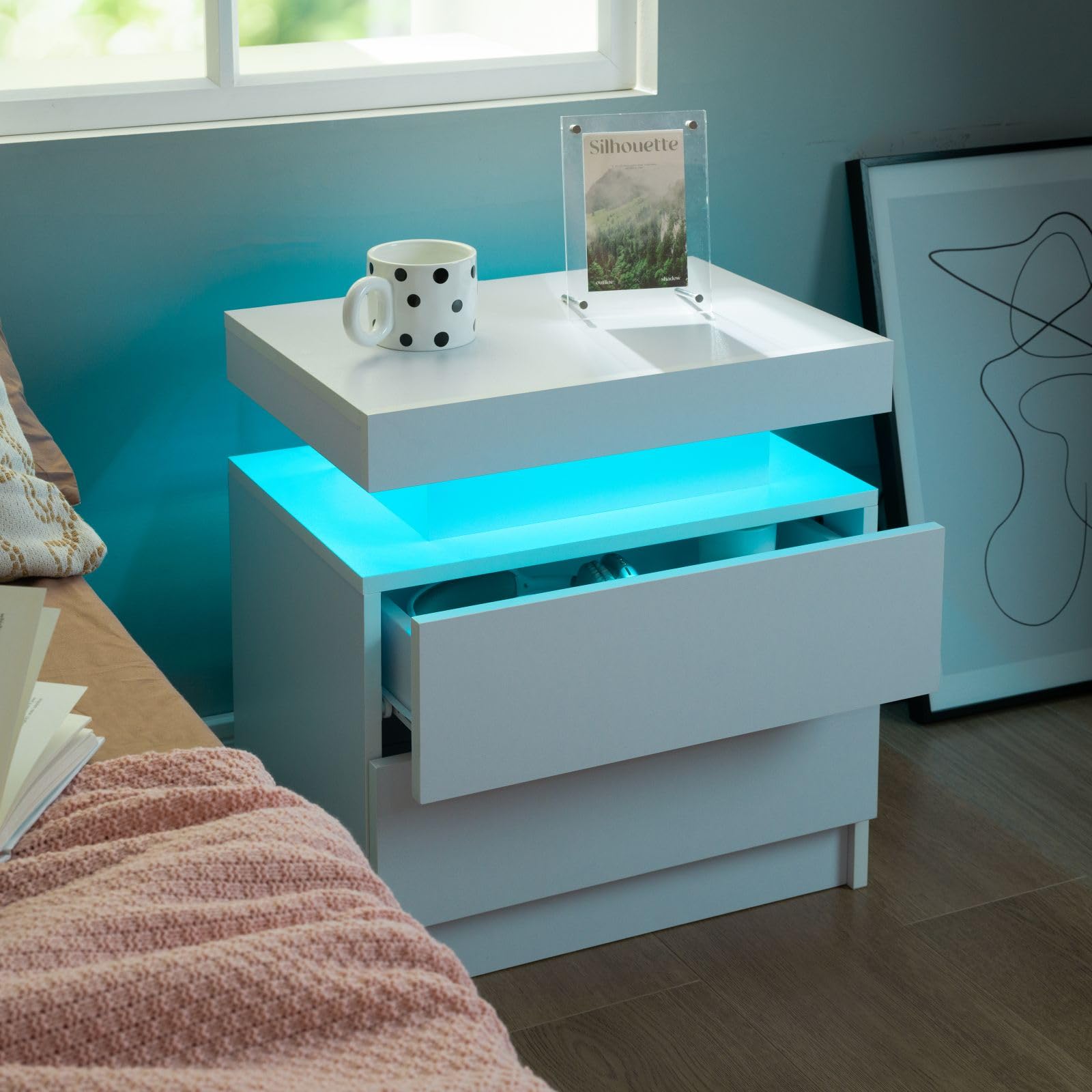 Nightstand Set of 2 LED Nightstand with 2 Drawers,Night Stand Set 2