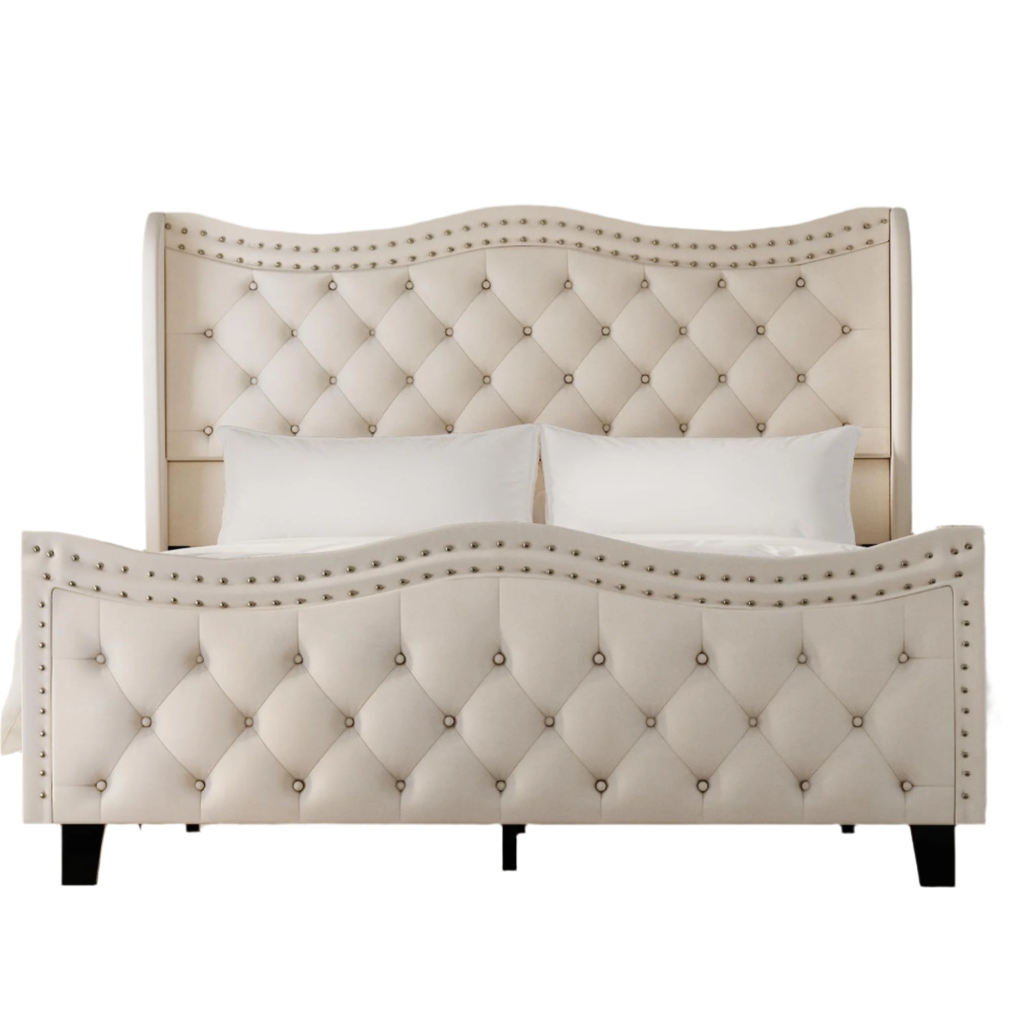 Queen Size Upholstered Platform Bed Frame with 50'' Tall Velvet