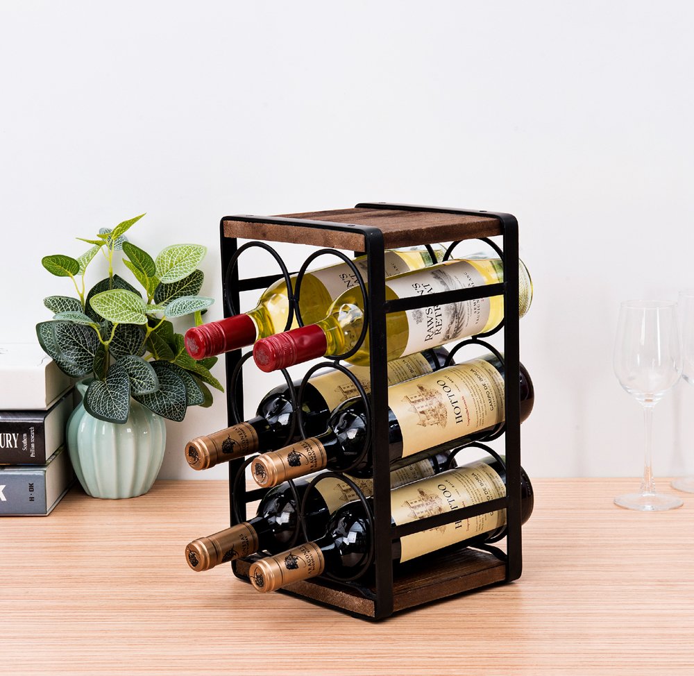 Rustic Wood Countertop Wine Rack, 6-Bottle