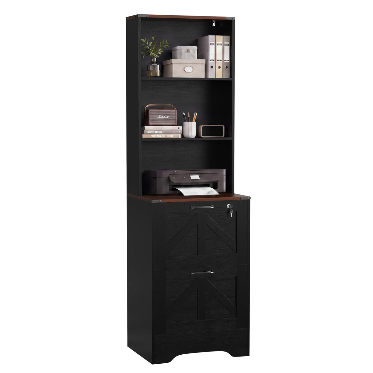 2-Drawer File Cabinet with Open Shelves & Printer Stand