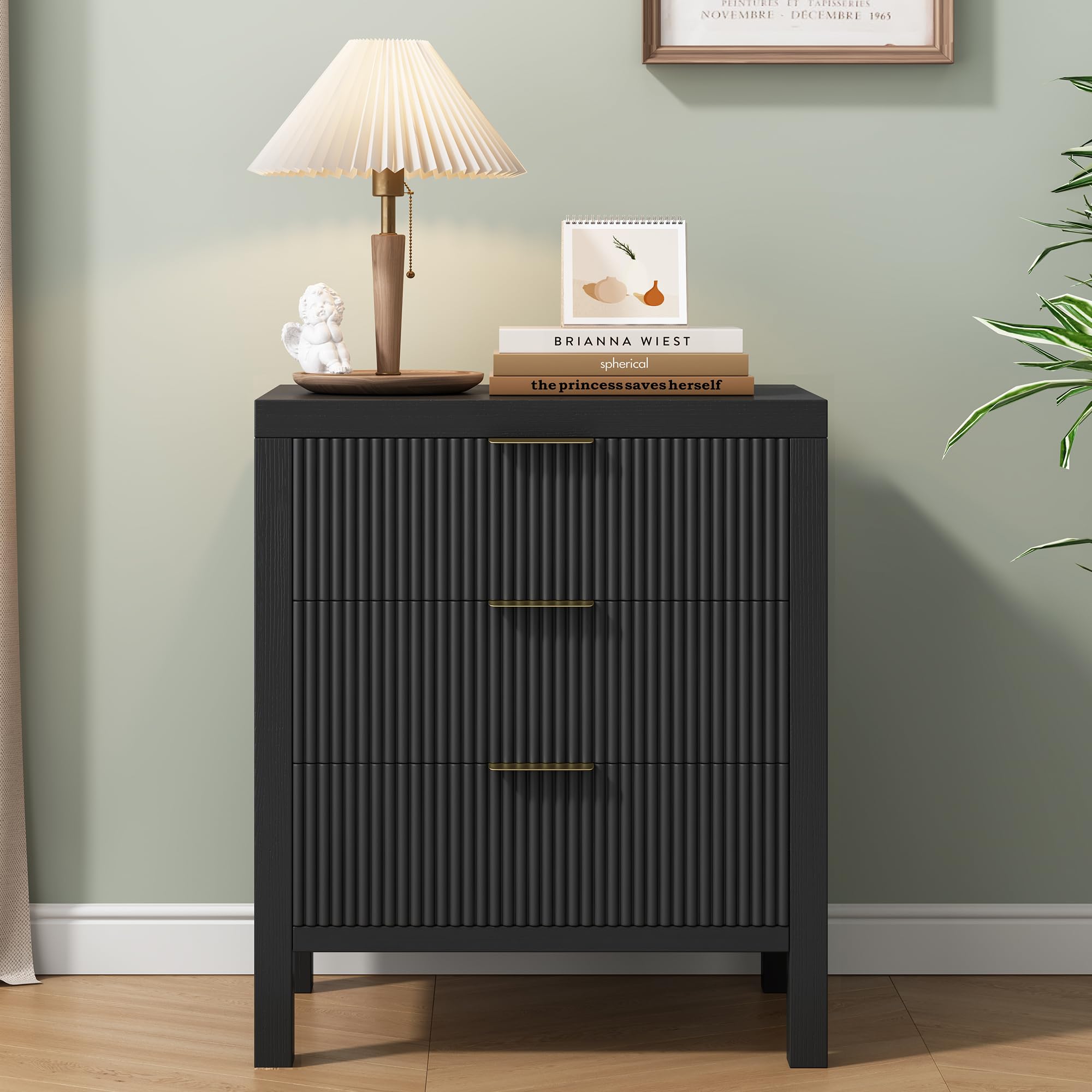 Nightstands Set of 2, Wooden Farmhouse Night Stands with 6 Drawer Bedside Table