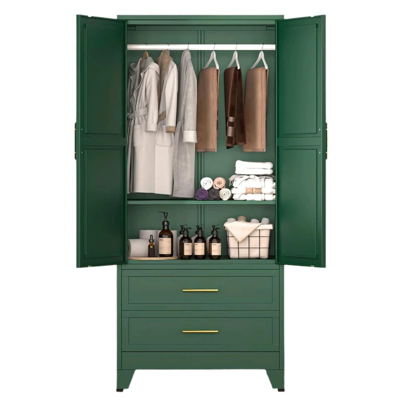 71" Metal Armoire Wardrobe Closet with 2 Drawers, Freestanding 2-Door