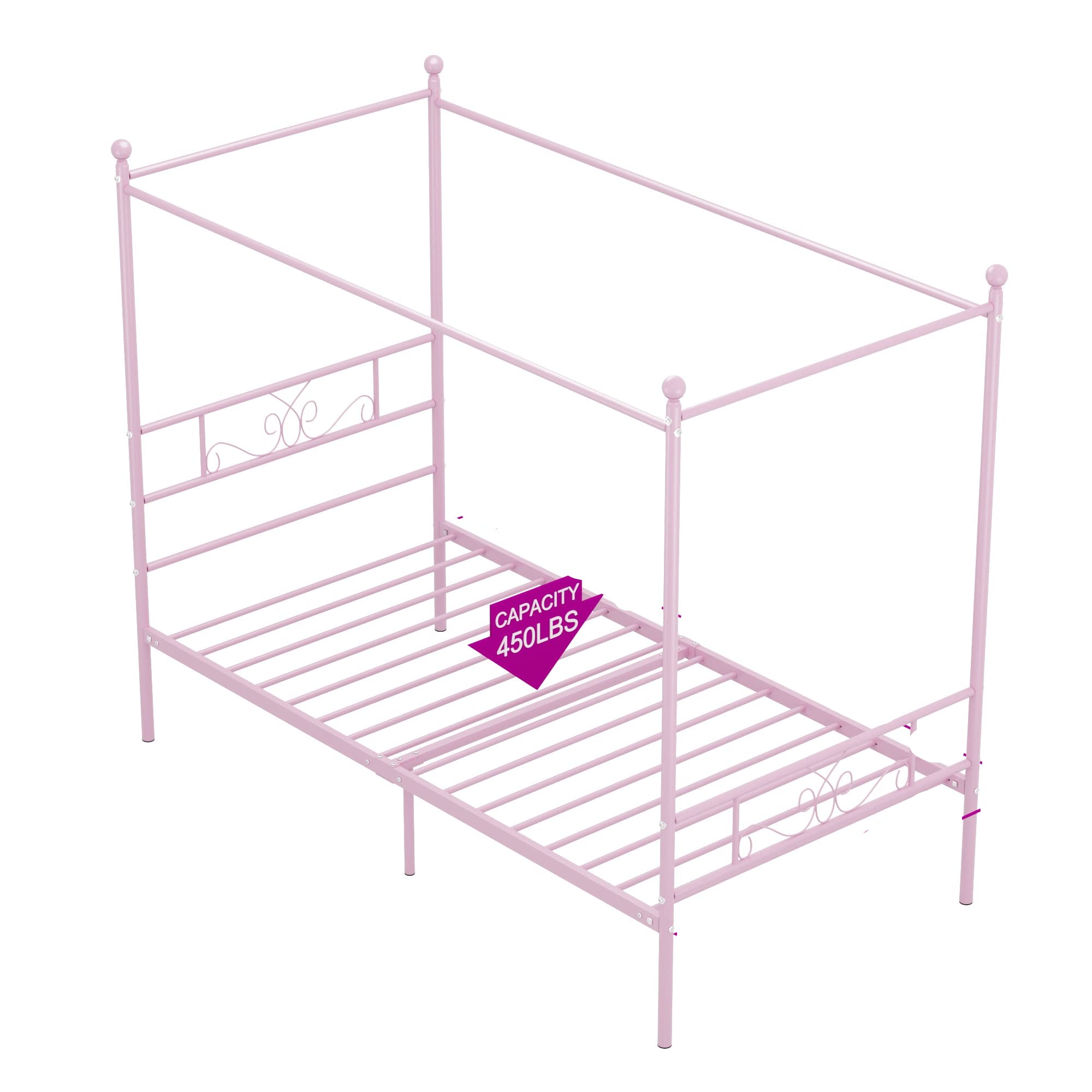 Canopy Bed Frame with Headboard and Footboard, 4 Posters Metal Bed