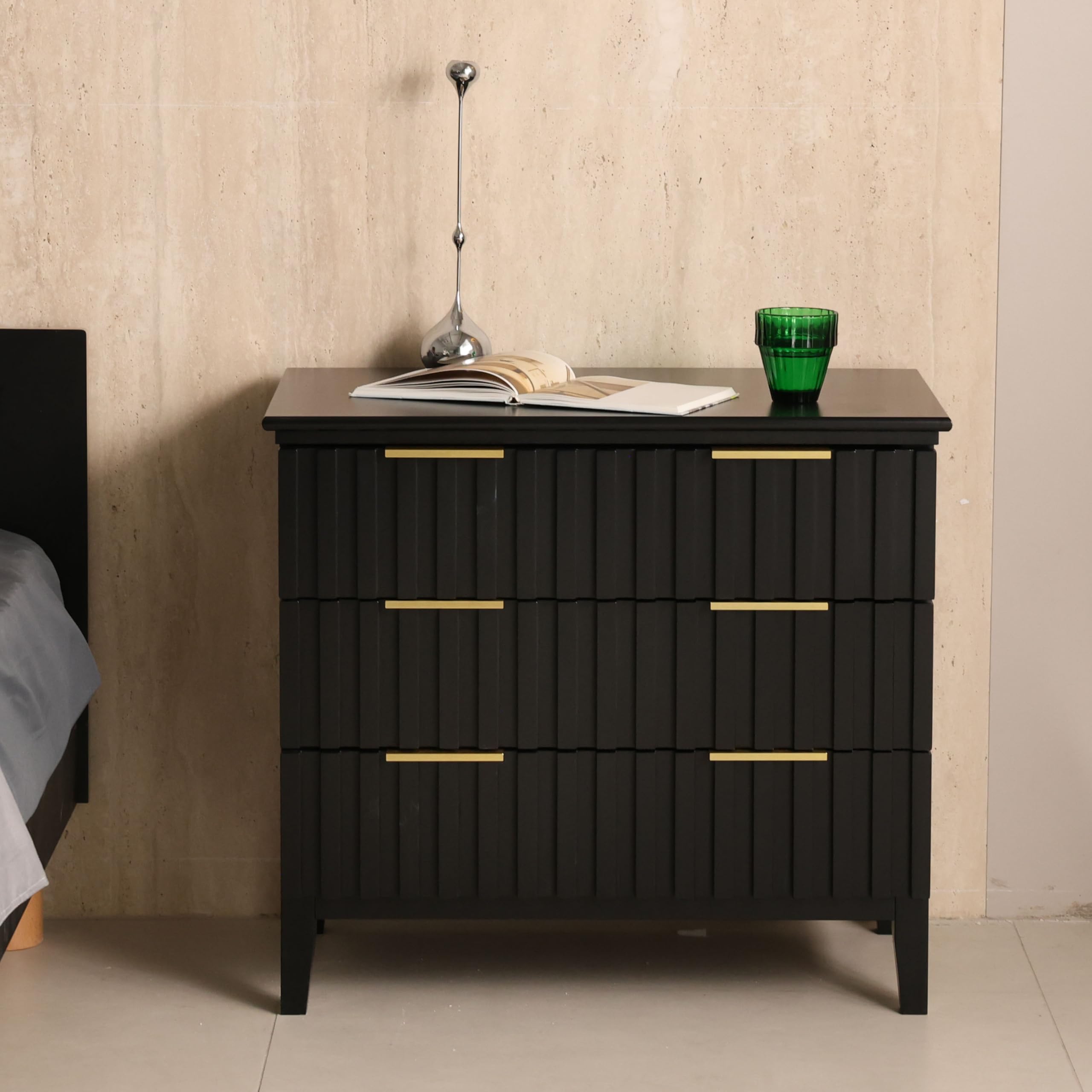 3 Drawer Dresser, Wood Dresser Tall with Fluted Drawer Fronts