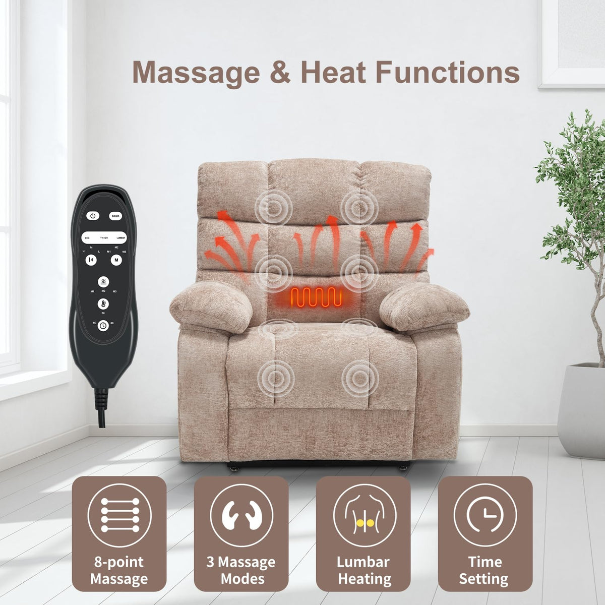 Oversized Power Lift Recliner with Massage, Heat & Dual Motor
