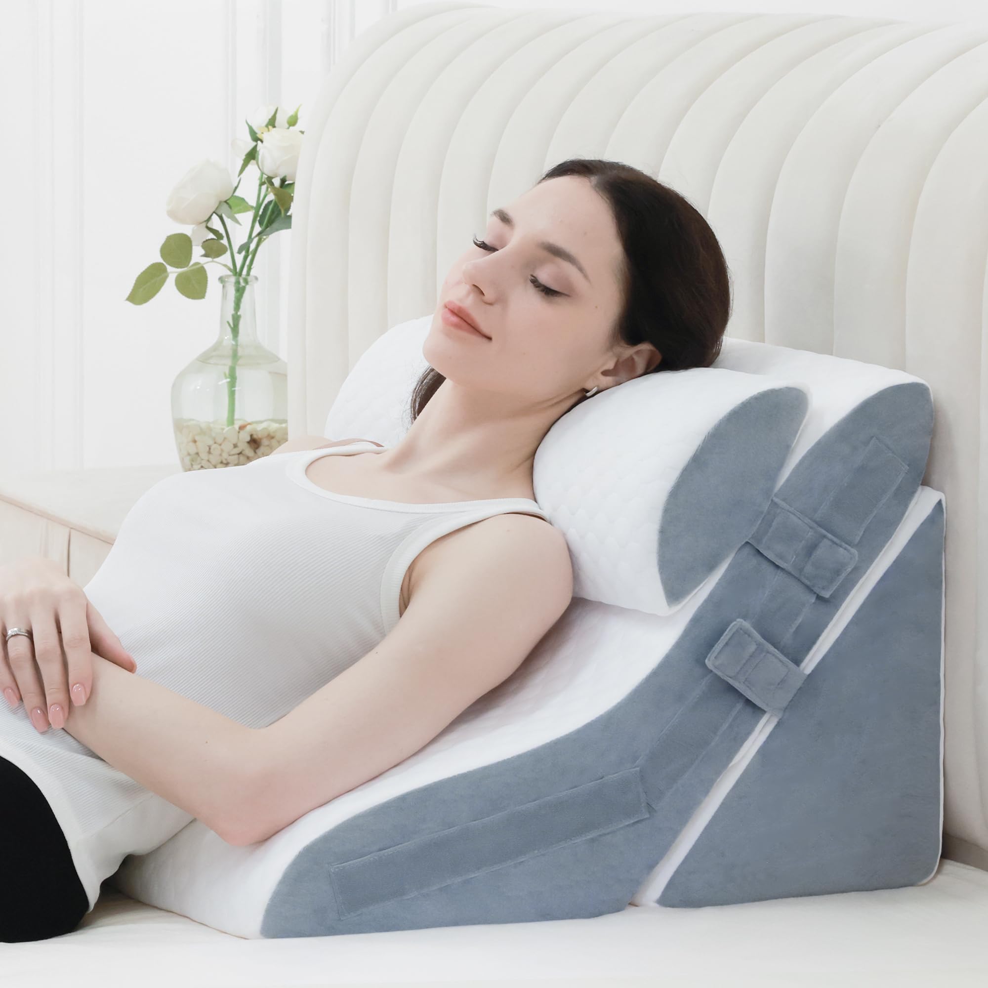 3PCS Bed Wedge Pillow for Sleeping, 20-in-1 Adjustable Memory
