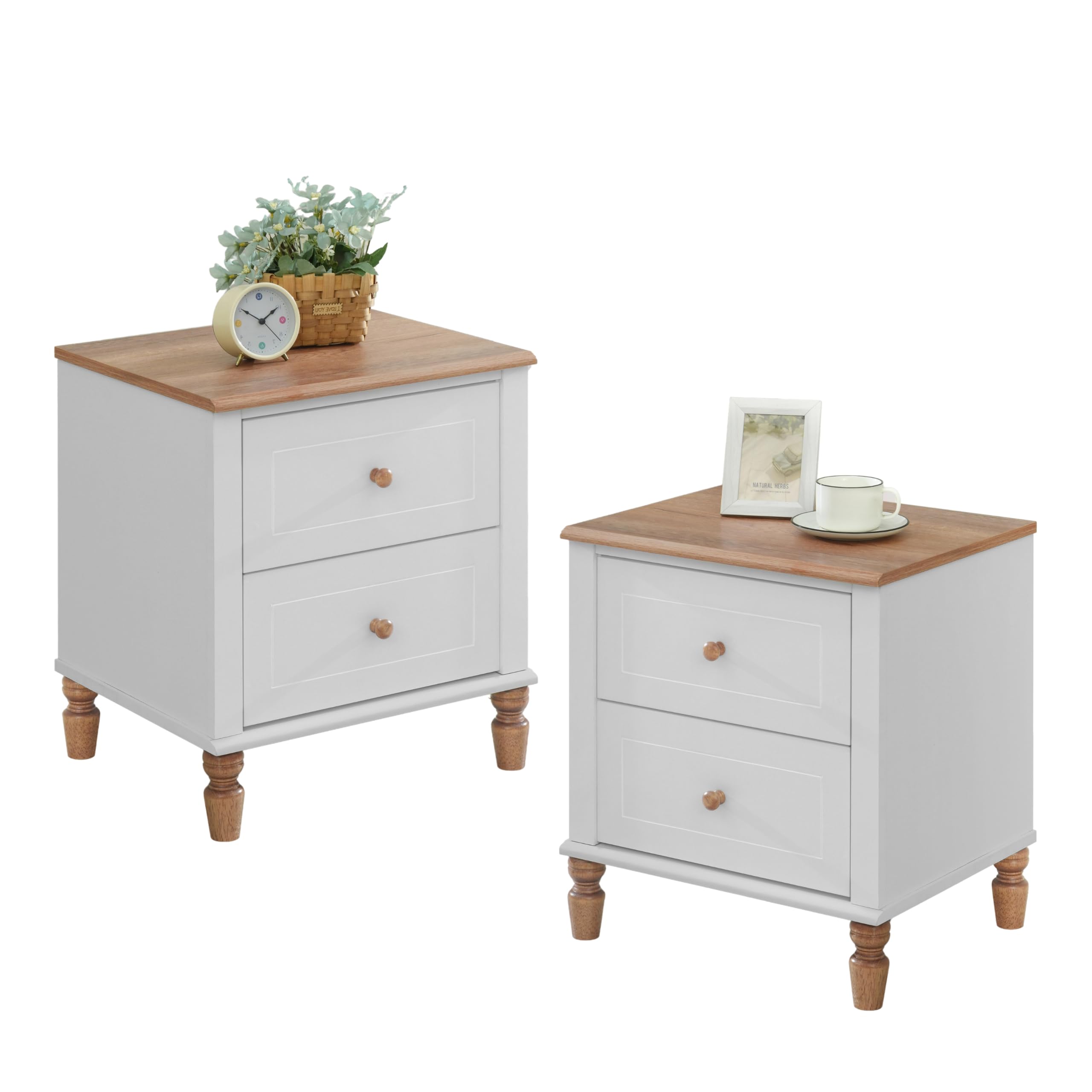 Woody 2 Drawer Nightstand Set of 2, Bedside Tables with Storage Drawers