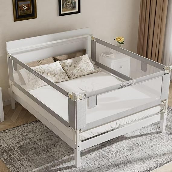 3-Pack Bed Rails for Toddlers with Headboard Rod - Height Adjustable Baby