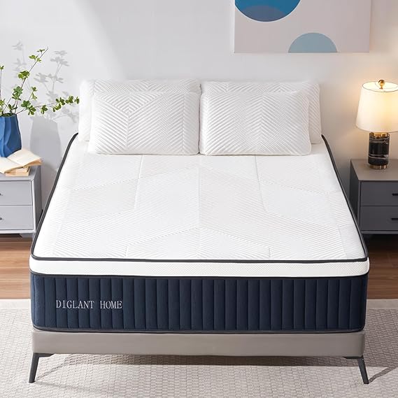 King Mattress, DIGLANT 14Inch Euro Top Memory Foam Hybrid Mattress