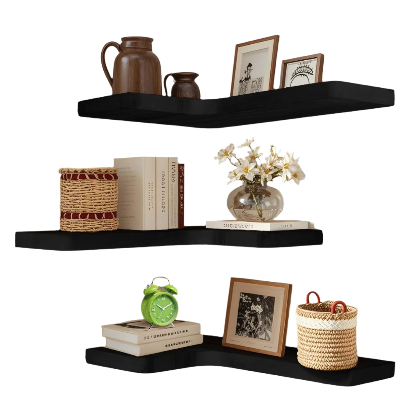 Floating Corner Shelves Set of 3, Solid Wood Picture Wall Shelf