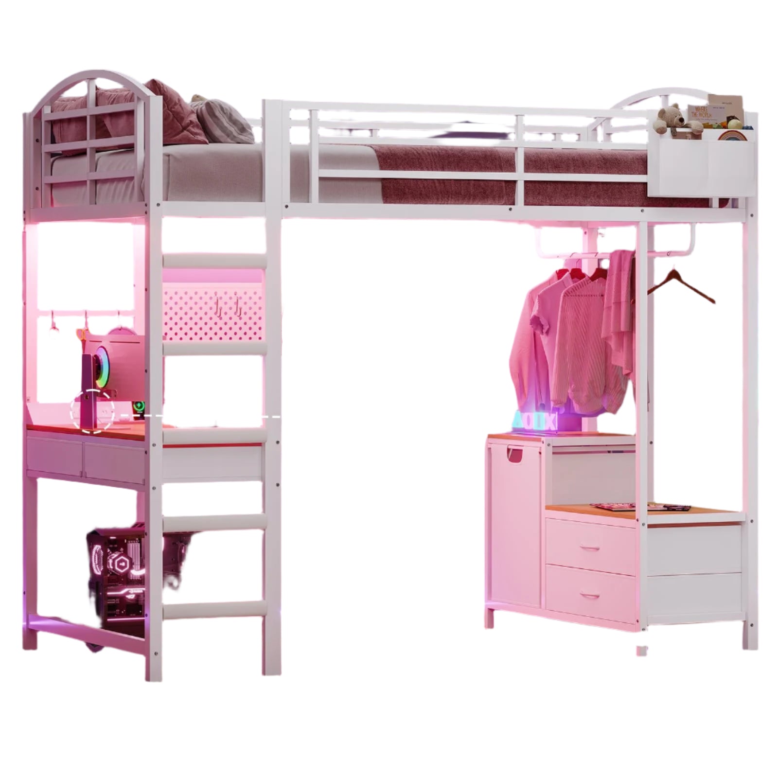 4 Drawers,Power Outlet and LED Lighted,Cloth Rack,1 Storage Hamper