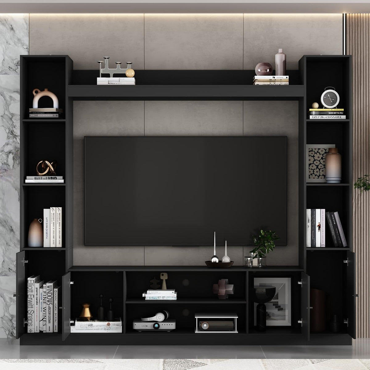 81" Large TV Stand with Bookshelves & Entertainment Center