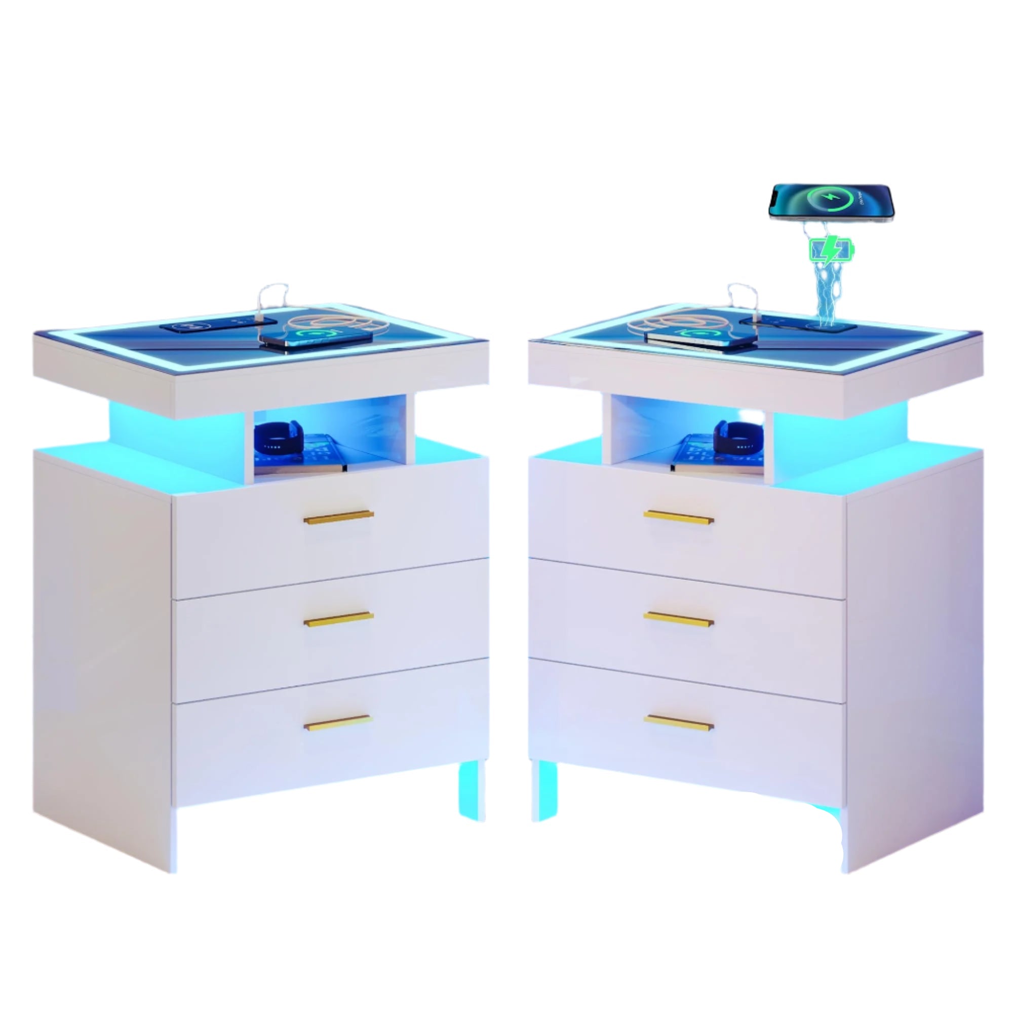 2 Set Nightstands with Wireless Charging Station