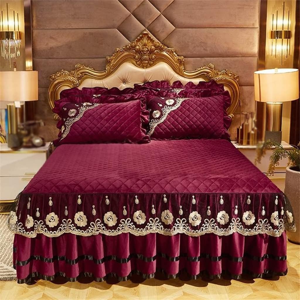 4-Piece Set Bed Skirt Bed Cover Pillow Case Velvet Duvet Cover Soft Warm Plush