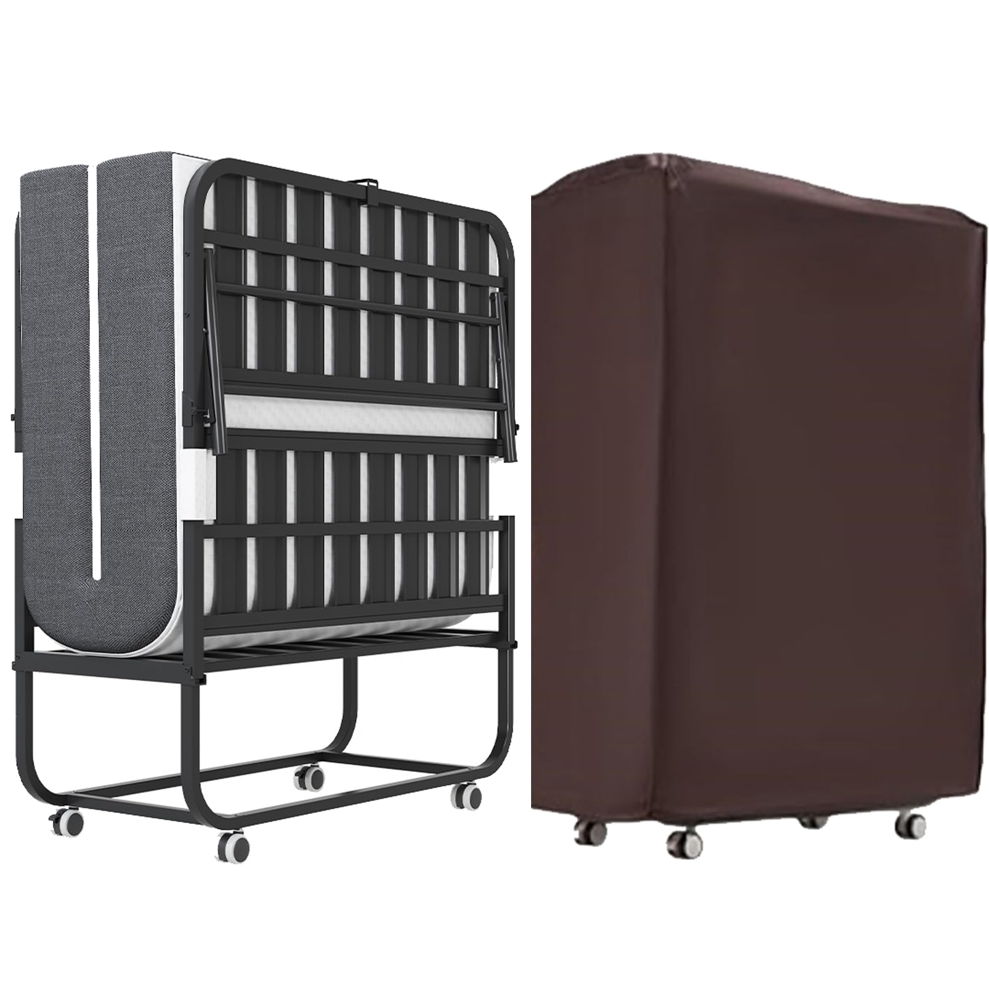 Mattress for Adults,75"x38" Portable Twin Roll Away Beds with Wheels