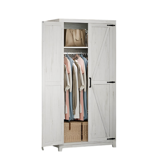 Set of 2 Farmhouse Armoire Wardrobe Closet with 2 Barn Doors, 71'' Storage Cabinet