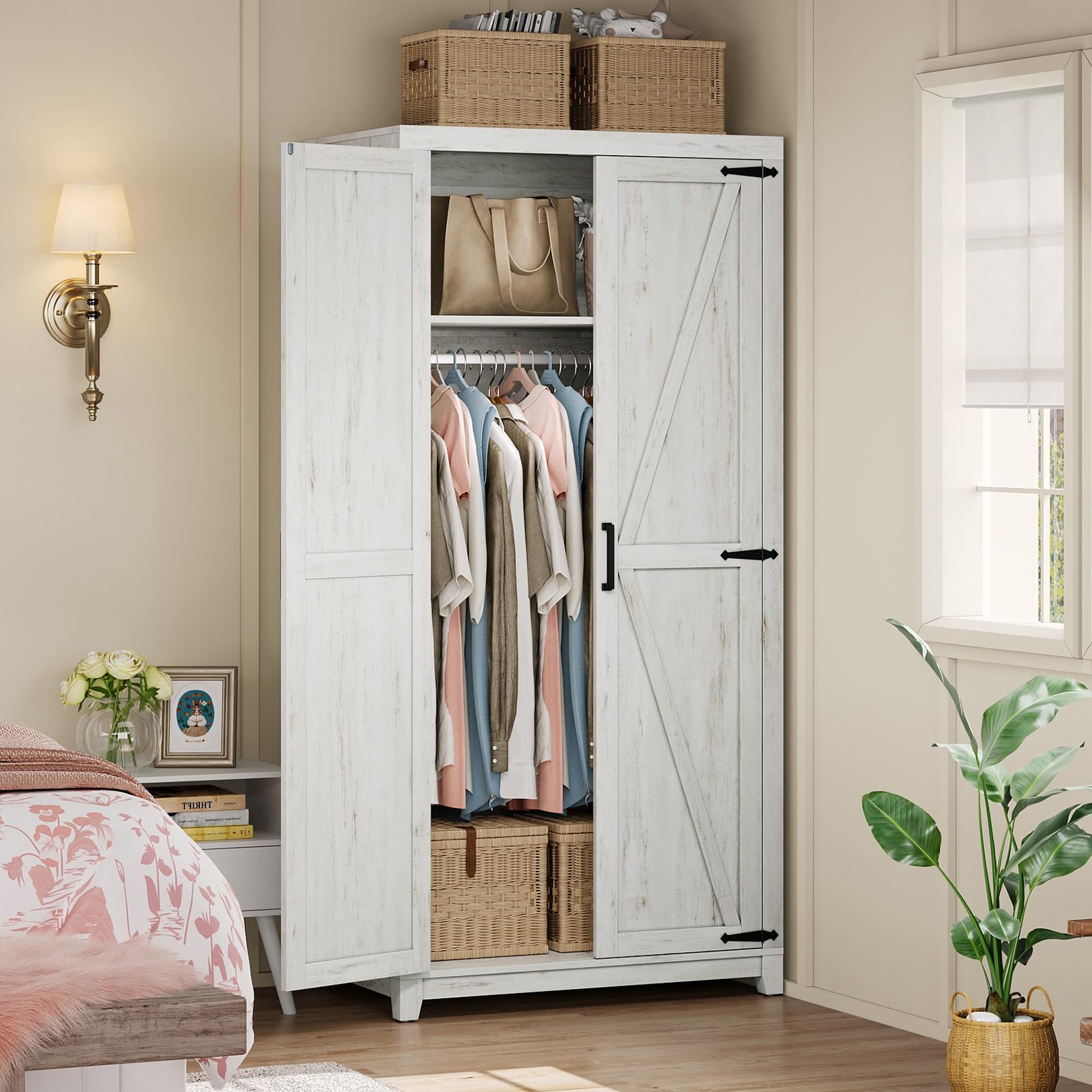 Armoire Wardrobe Closet with 2 Barn Doors
