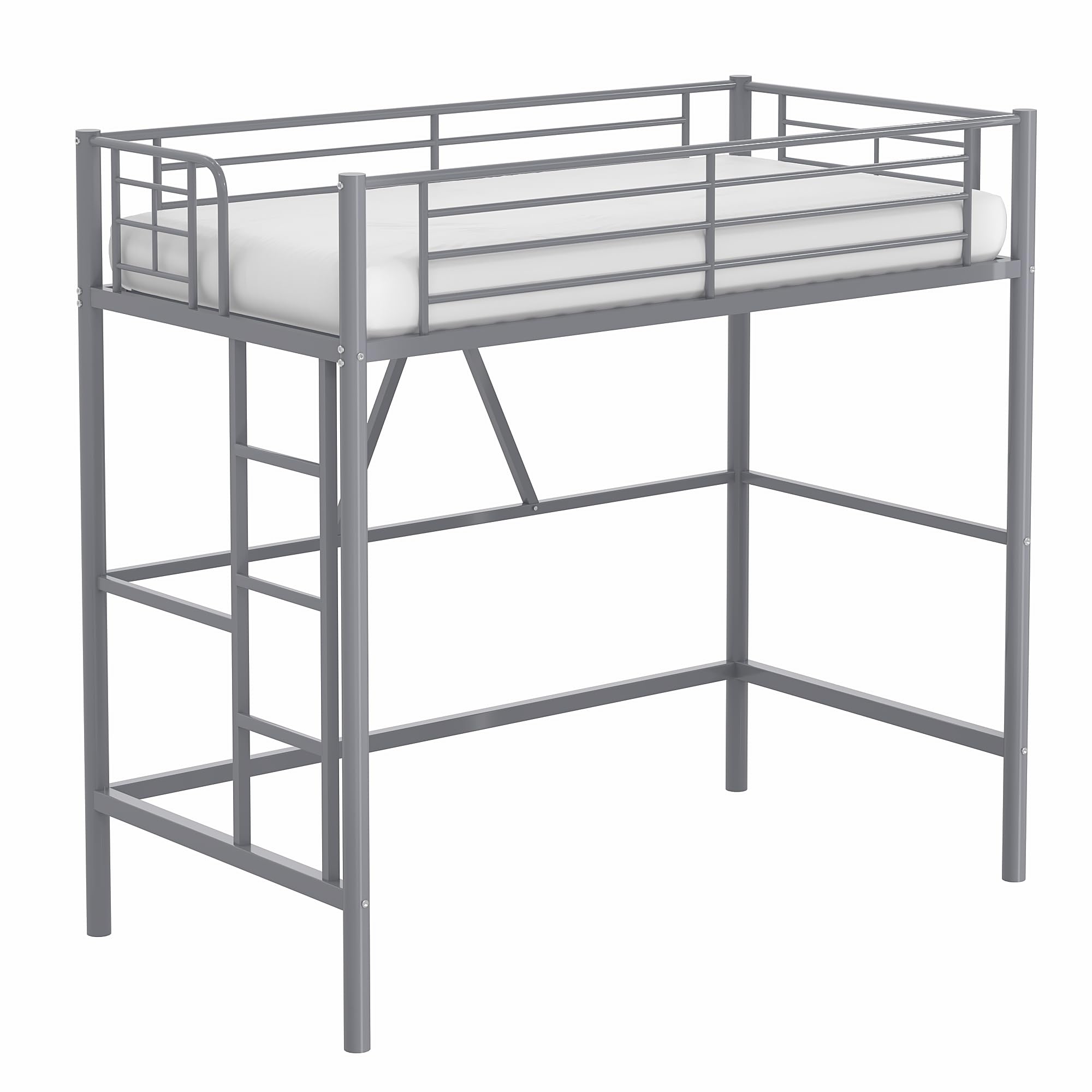 Bed Twin Size, Metal Bedframe with Removable Ladder and Safety Guardrail