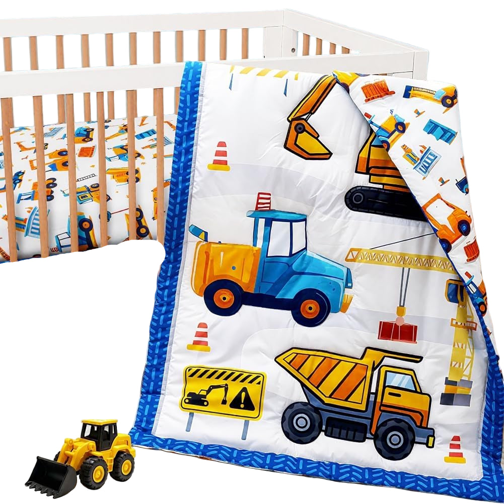 3 Piece Baby Boy Crib Bedding Set Construction Theme Baby Comforter Set for Crib