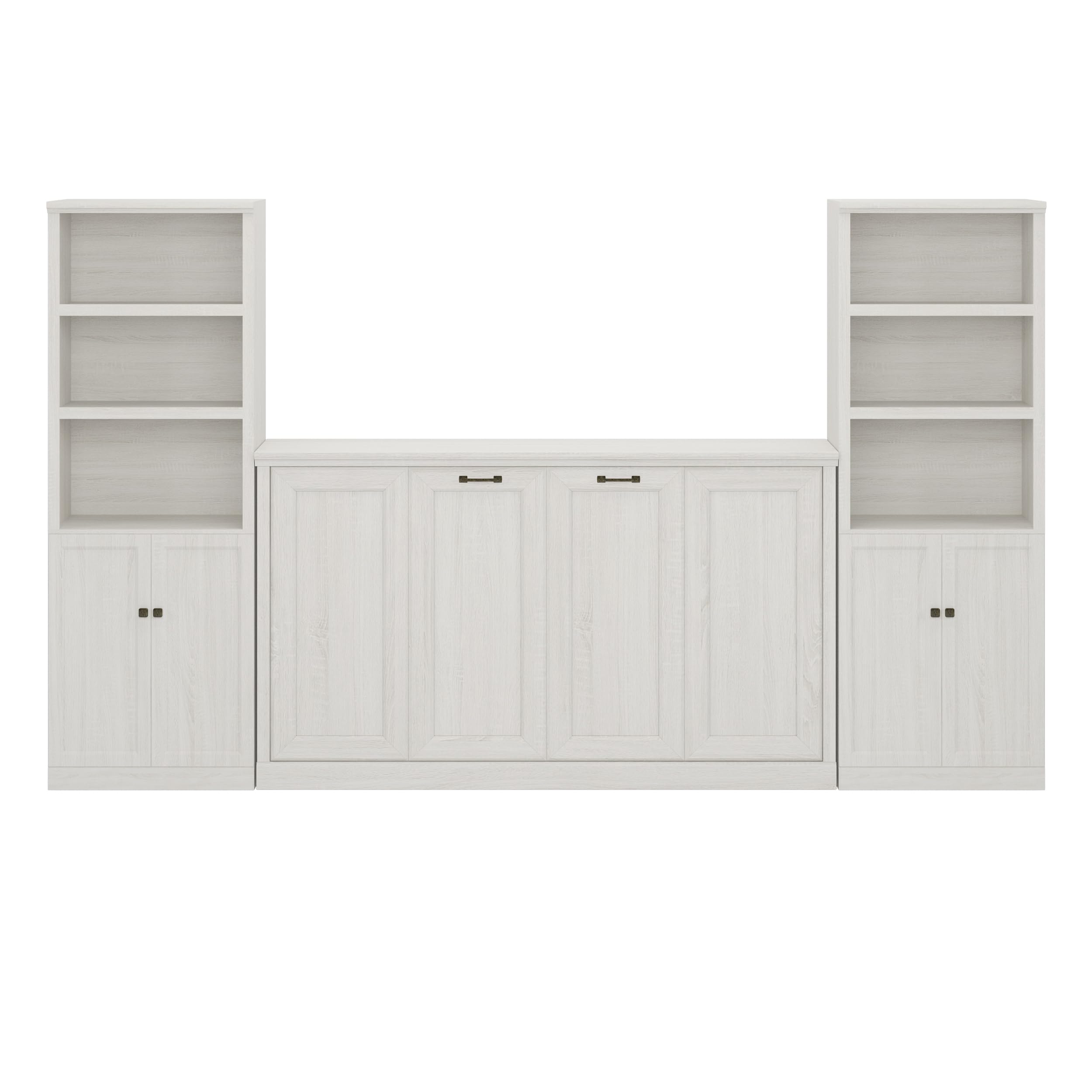 Twin Size Murphy Bed Wall Bed with 2 Side Storage Shelves and USB Charging Station