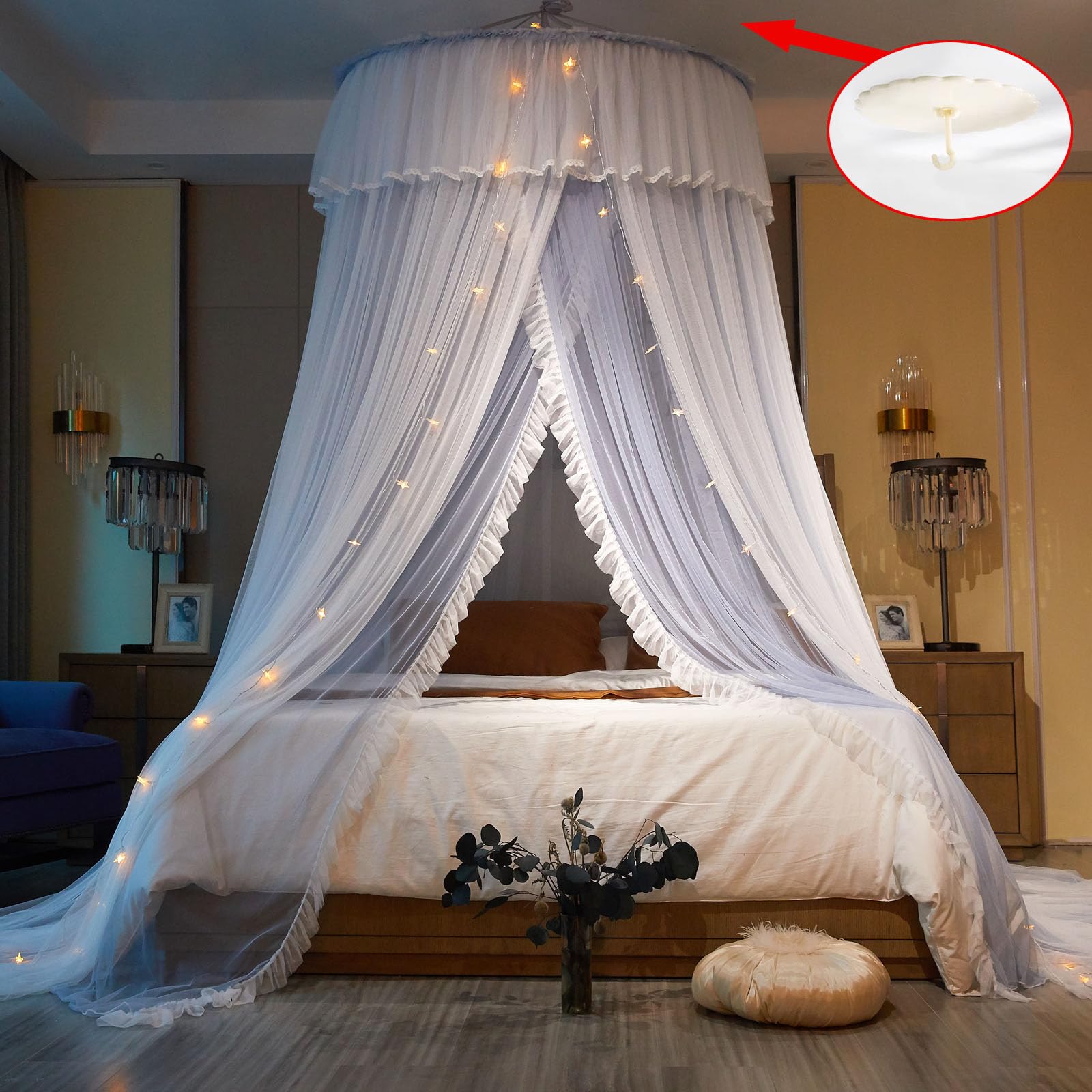 Princess Bed Canopy for Girls & Adults, Elegant Double-Layer Bed Curtain