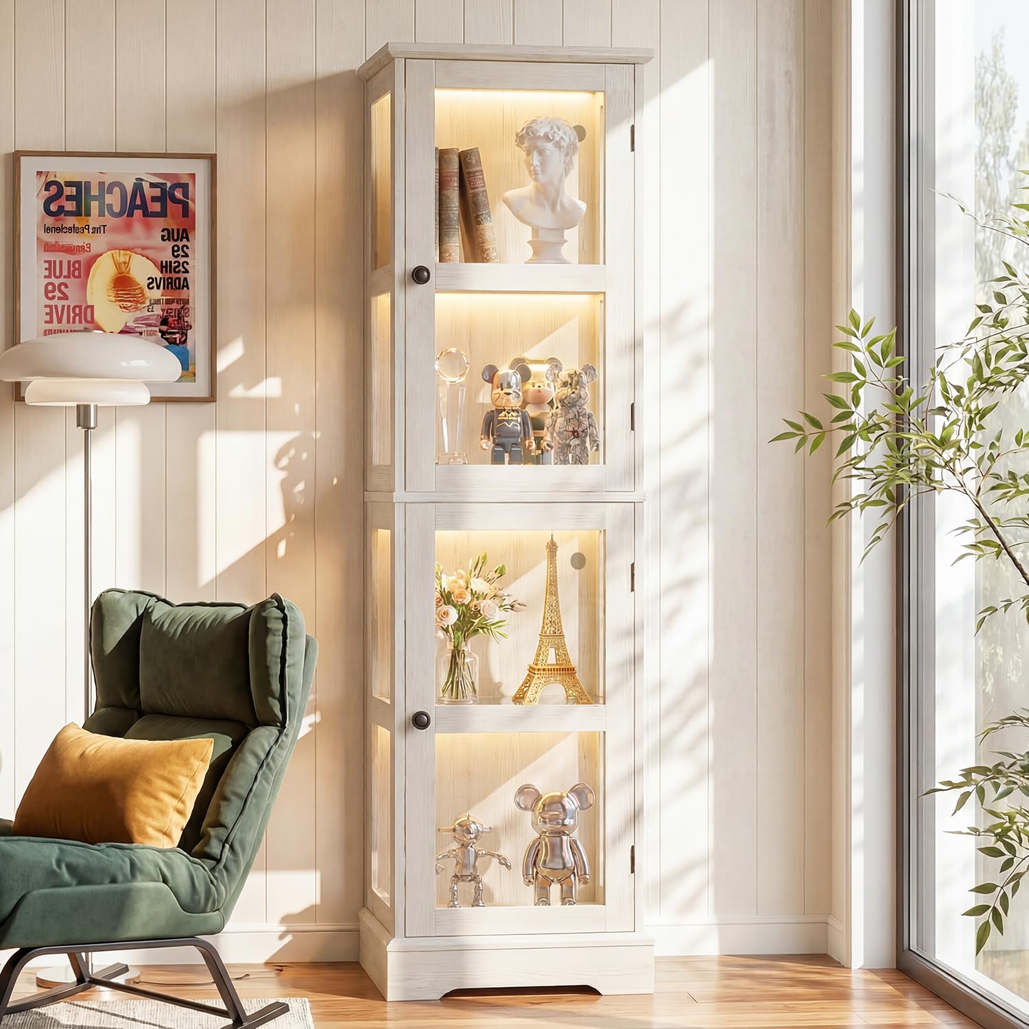 68" Tall 4-Tier Glass Display Cabinet with RGB LED
